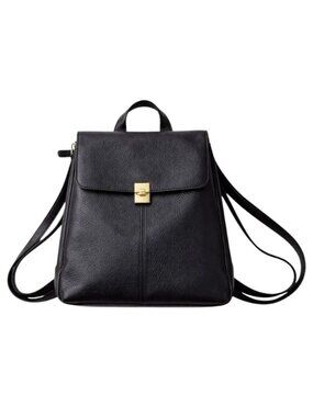 Mazzini Black Leather Expandable Backpack